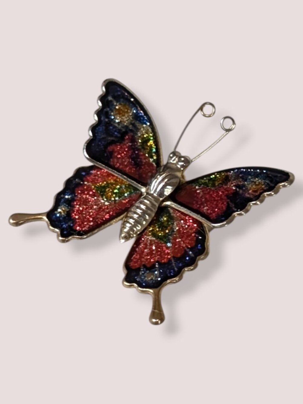 Vintage Glitter Enamel Stamped Butterfly Brooch
